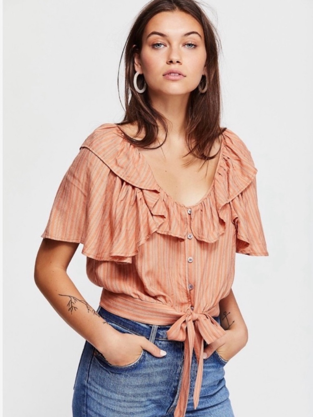 Free People Rosemary Ruffle Tie-Waist Blouse Size Medium